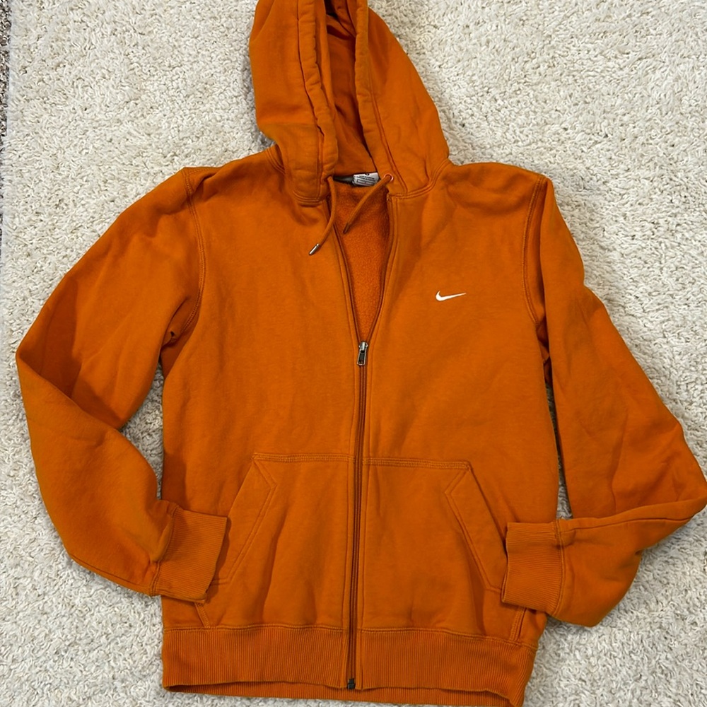 NIKE S single swoosh  orange hoodie jacket with front pockets EUC